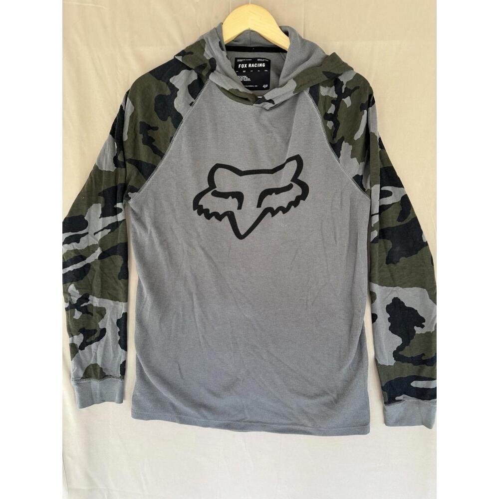 Fox Racing Hoodie Sweatshirt Mens Medium Gray Camouflage Thermal